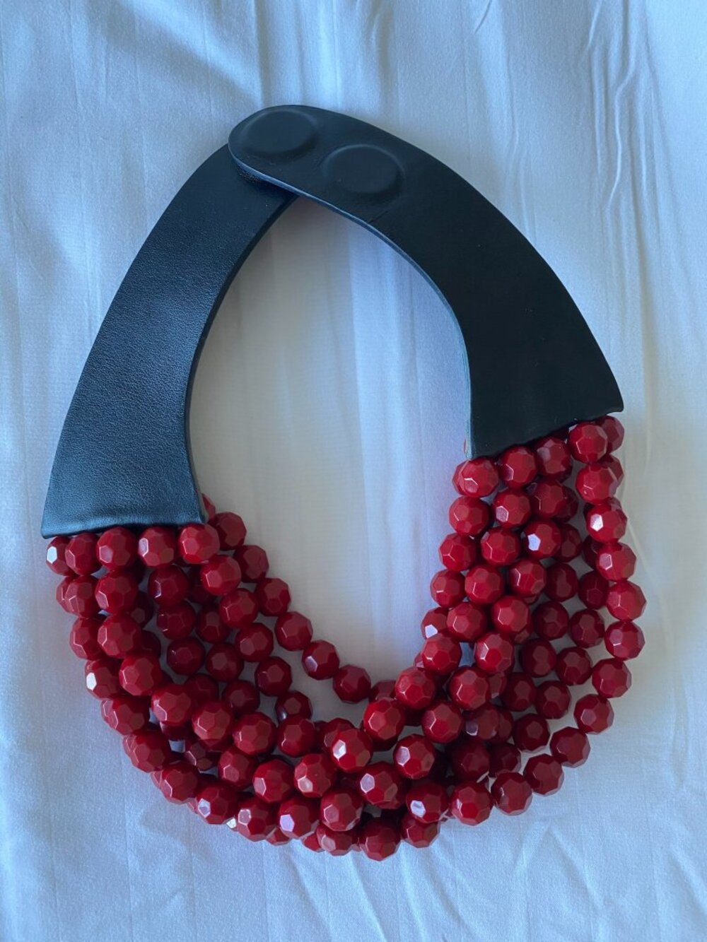 Fairchild Baldwin Leather & Bead Multi-Strand Collar Necklace Red Black